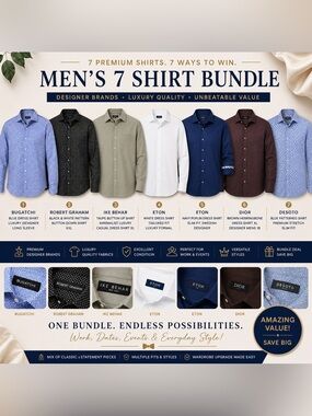 7-PC LUXURY DESIGNER DRESS SHIRT BUNDLE MIX